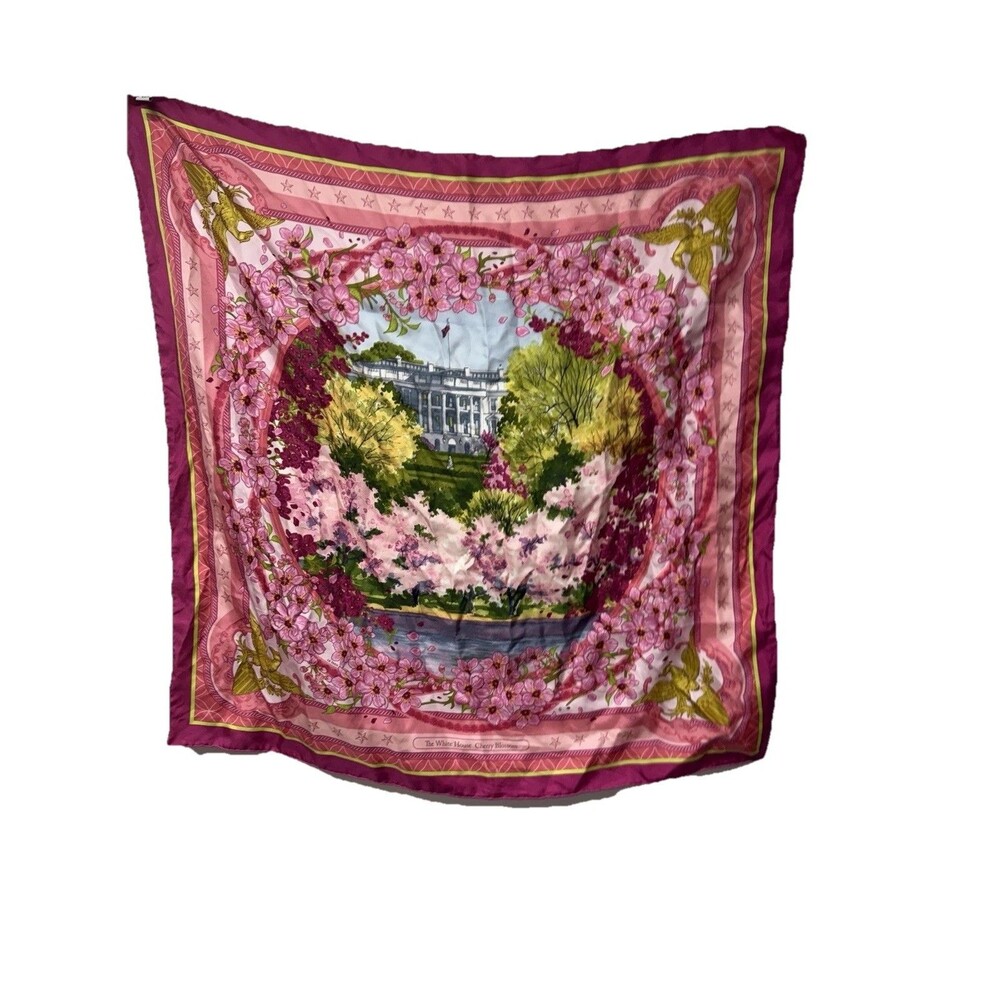 Authentic VTG  L.R. Paris The Write House Cherry Blossom Silk Scarf Square  35”